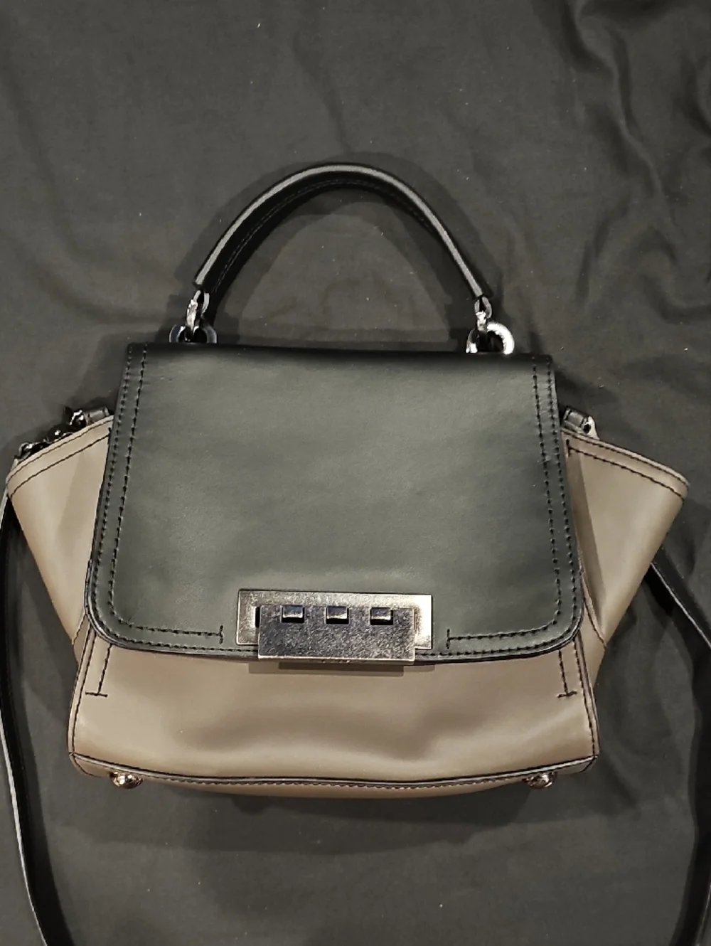 ZAC POSEN Eartha Colorblock Top Handle Bag in Black & Taupe Gray